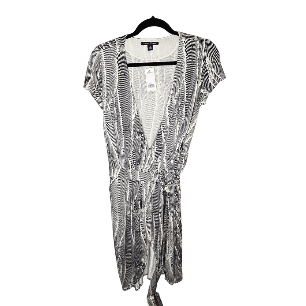 Banana Republic Women's Black and White Striped Grain Stretch Wrap Dress Size S